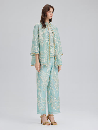 Organza Embroidered Mint Jacket