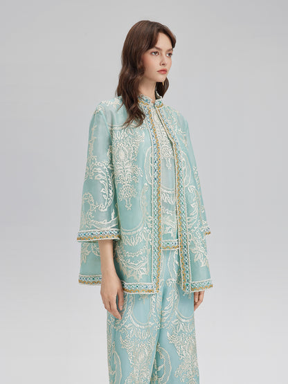 Organza Embroidered Mint Jacket