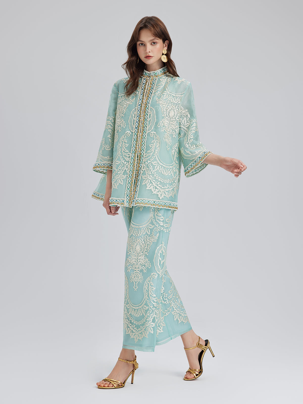 Organza Embroidered Mint Jacket
