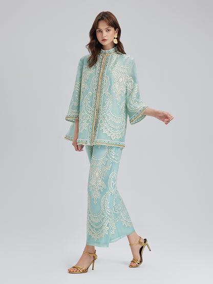Organza Embroidered Mint Jacket