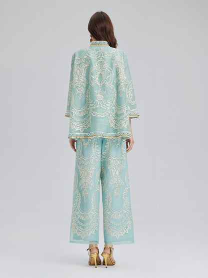 Organza Embroidered Mint Jacket
