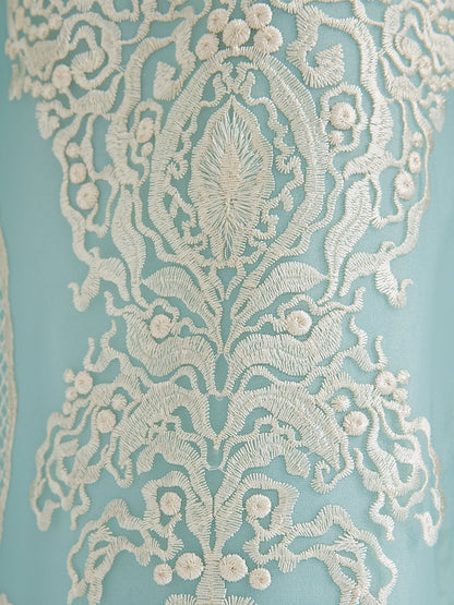 Organza Embroidered Mint Cropped Pants