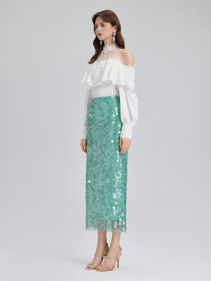 Elastic Sequin Mermaid Mint Skirt
