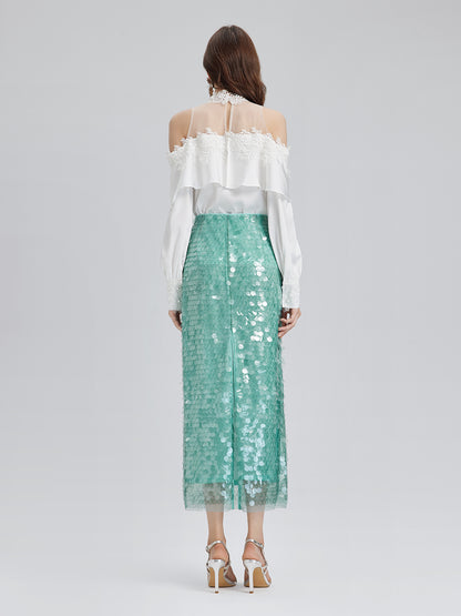 Elastic Sequin Mermaid Mint Skirt