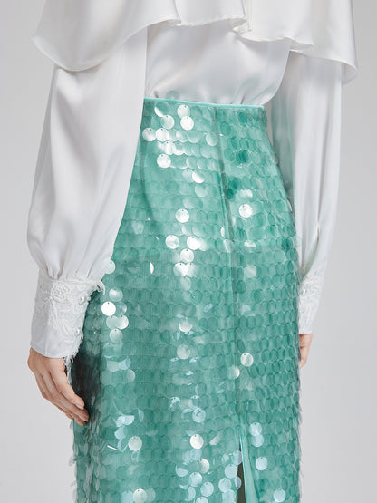 Elastic Sequin Mermaid Mint Skirt