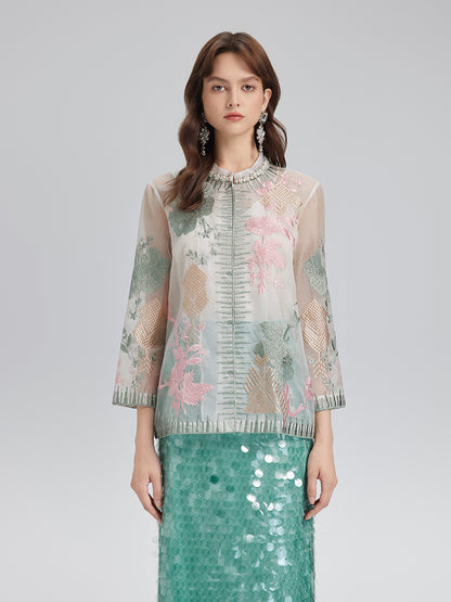 Silk Organza Embroidered Shirt