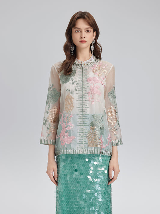 Silk Organza Embroidered Shirt