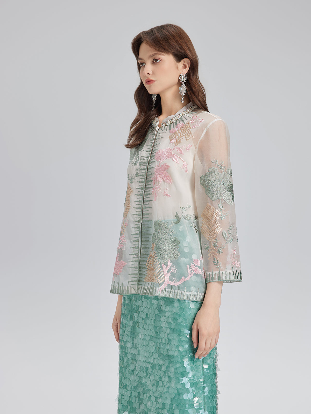 Silk Organza Embroidered Shirt