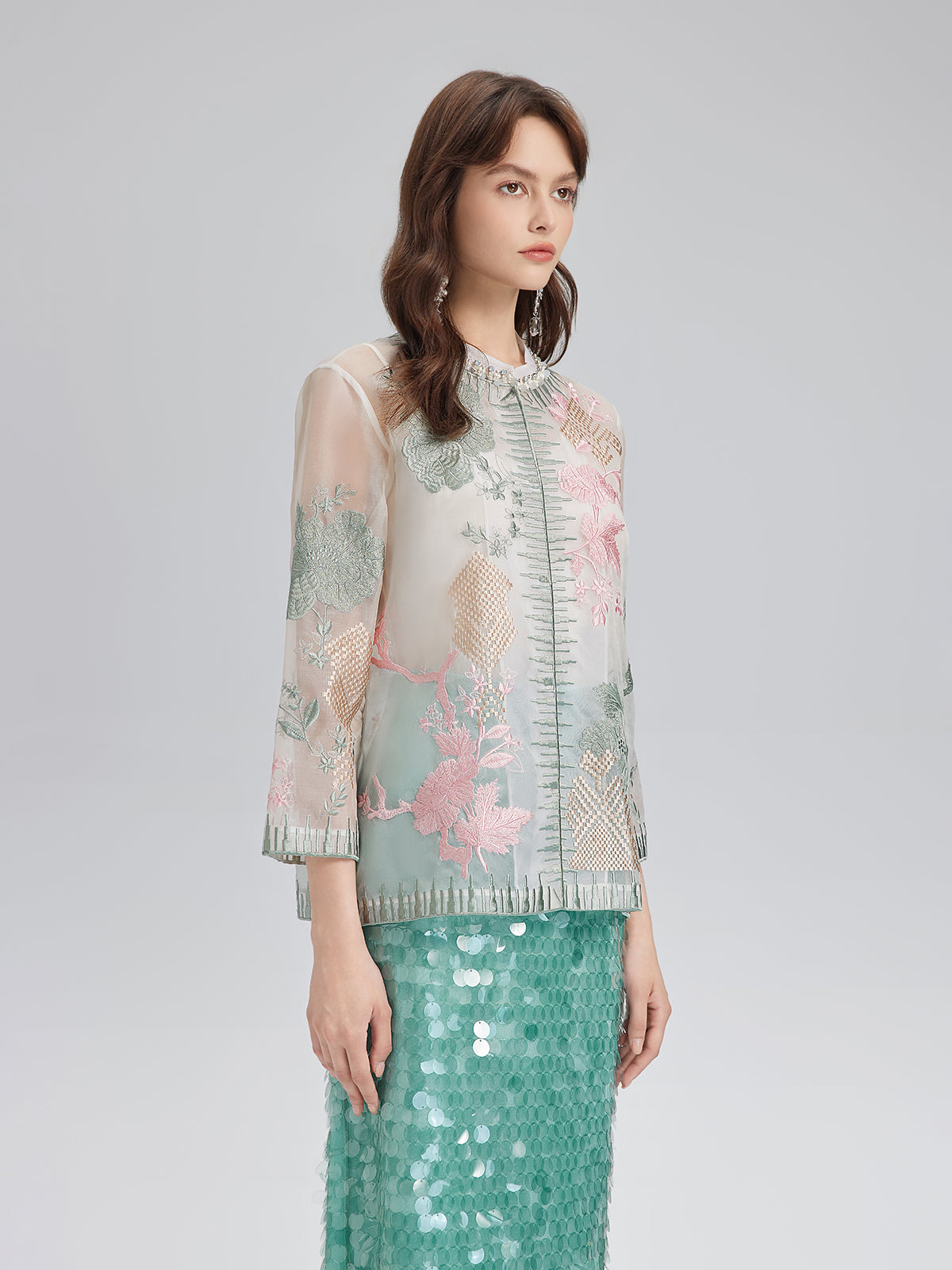 Silk Organza Embroidered Shirt