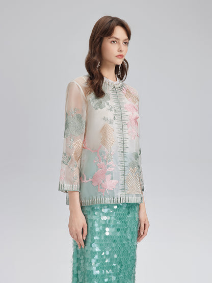 Silk Organza Embroidered Shirt