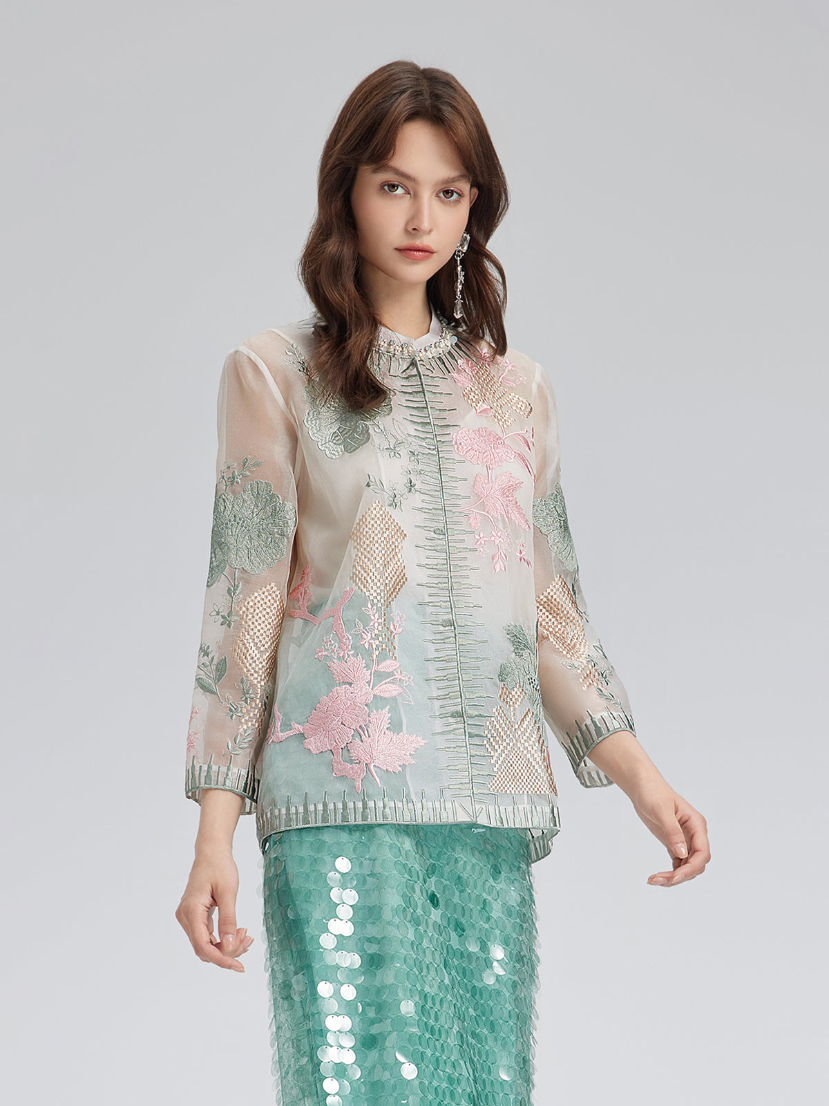 Silk Organza Embroidered Shirt