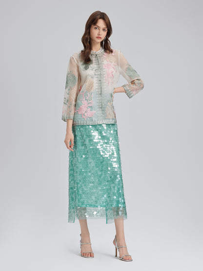 Silk Organza Embroidered Shirt