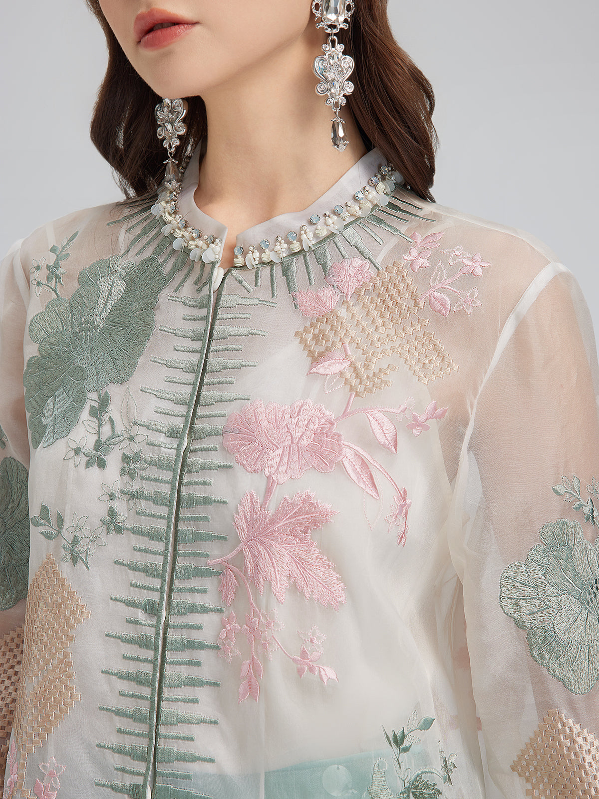Silk Organza Embroidered Shirt