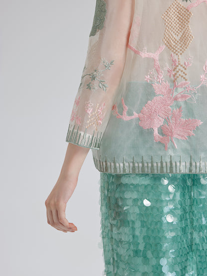 Silk Organza Embroidered Shirt