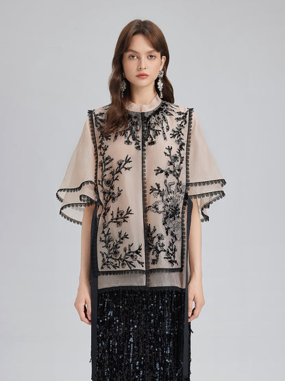 Silk Appliqué Beaded Layered-look Top