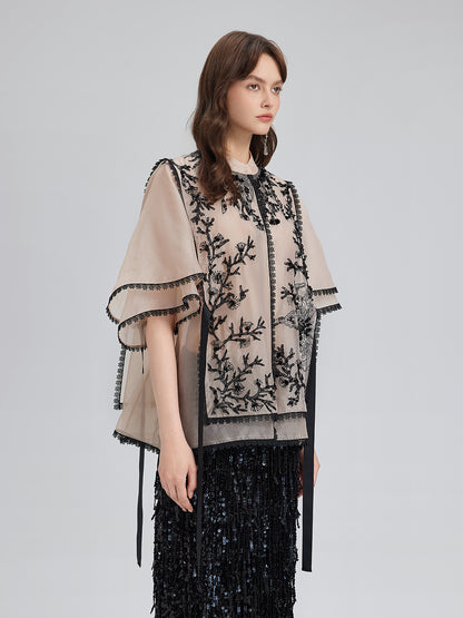 Silk Appliqué Beaded Layered-look Top