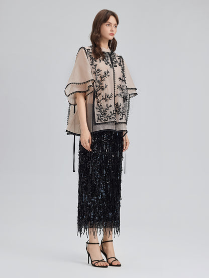 Silk Appliqué Beaded Layered-look Top