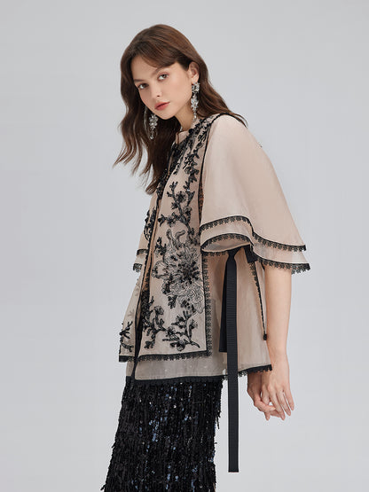 Silk Appliqué Beaded Layered-look Top
