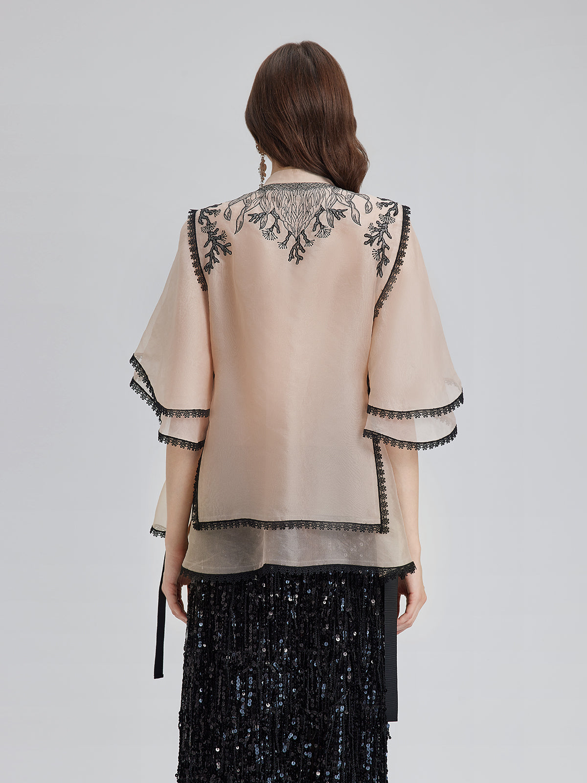 Silk Appliqué Beaded Layered-look Top