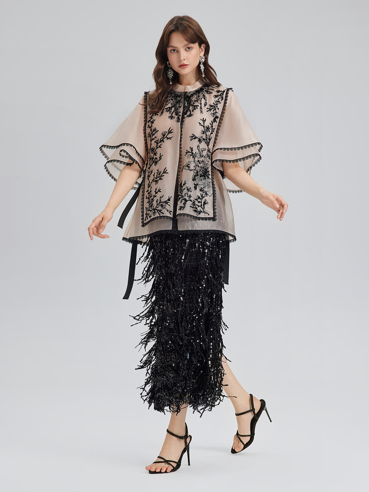 Silk Appliqué Beaded Layered-look Top