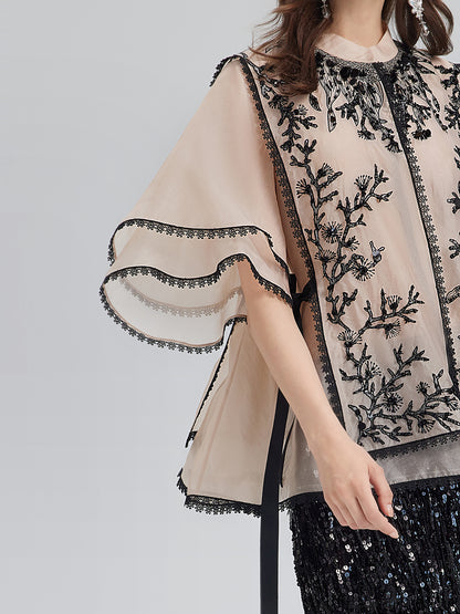 Silk Appliqué Beaded Layered-look Top