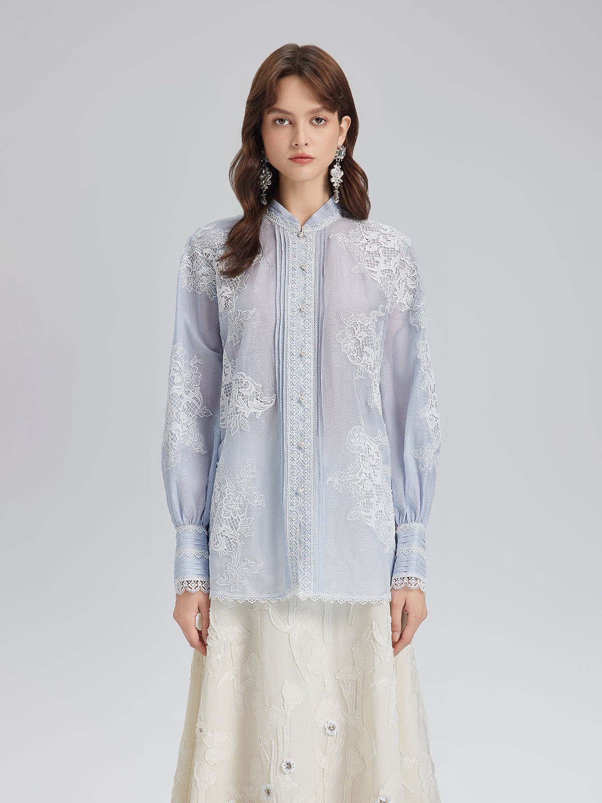 Handcrafted Patchwork Linen-Blend Lace Shirt