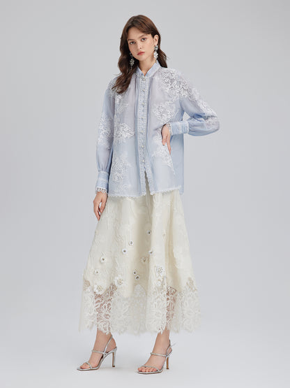 Custom Beaded Lace Jacquard Skirt