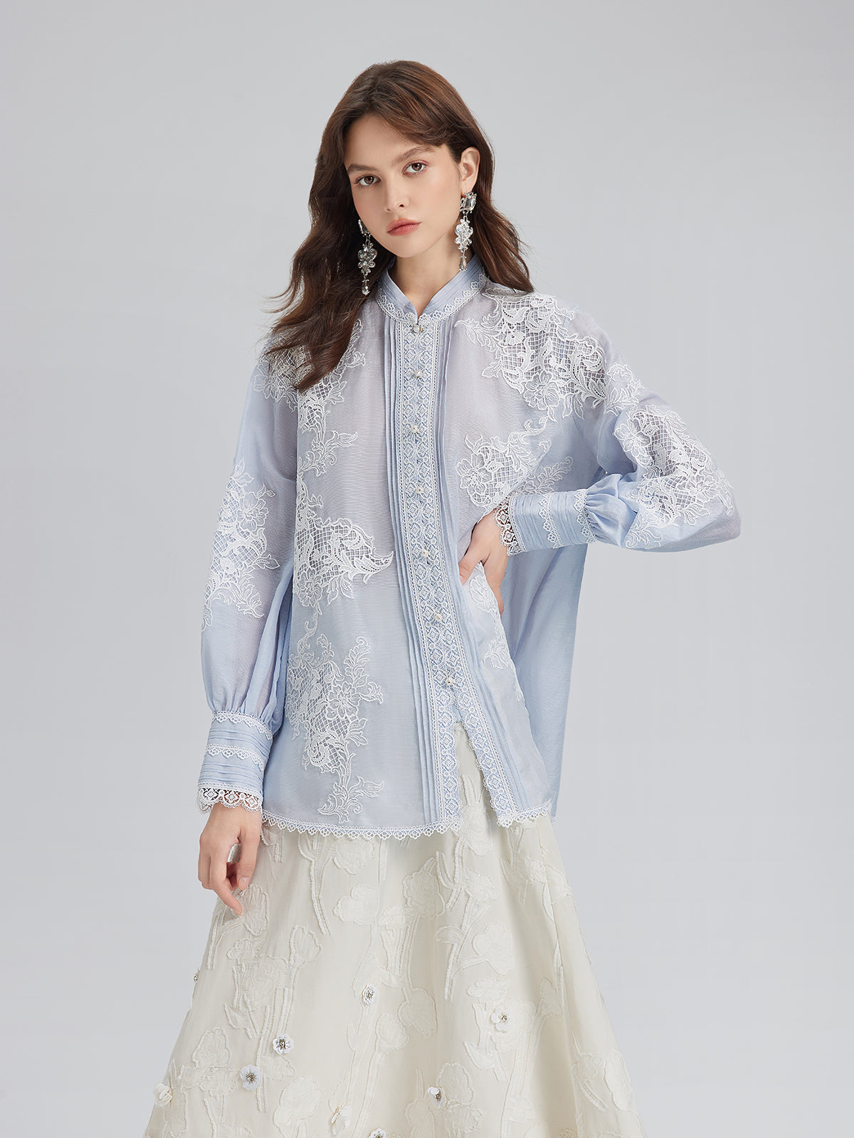 Handcrafted Patchwork Linen-Blend Lace Shirt