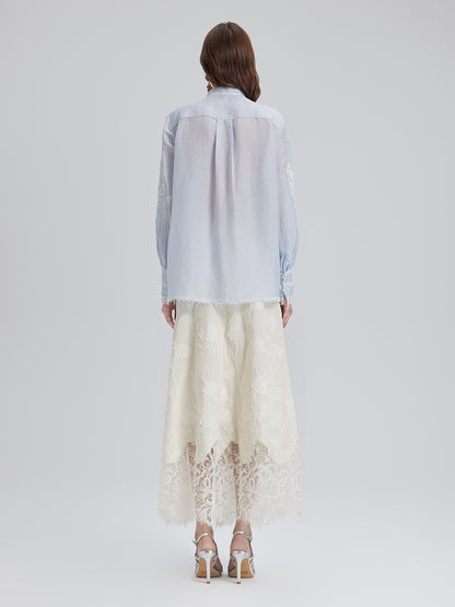 Handcrafted Patchwork Linen-Blend Lace Shirt