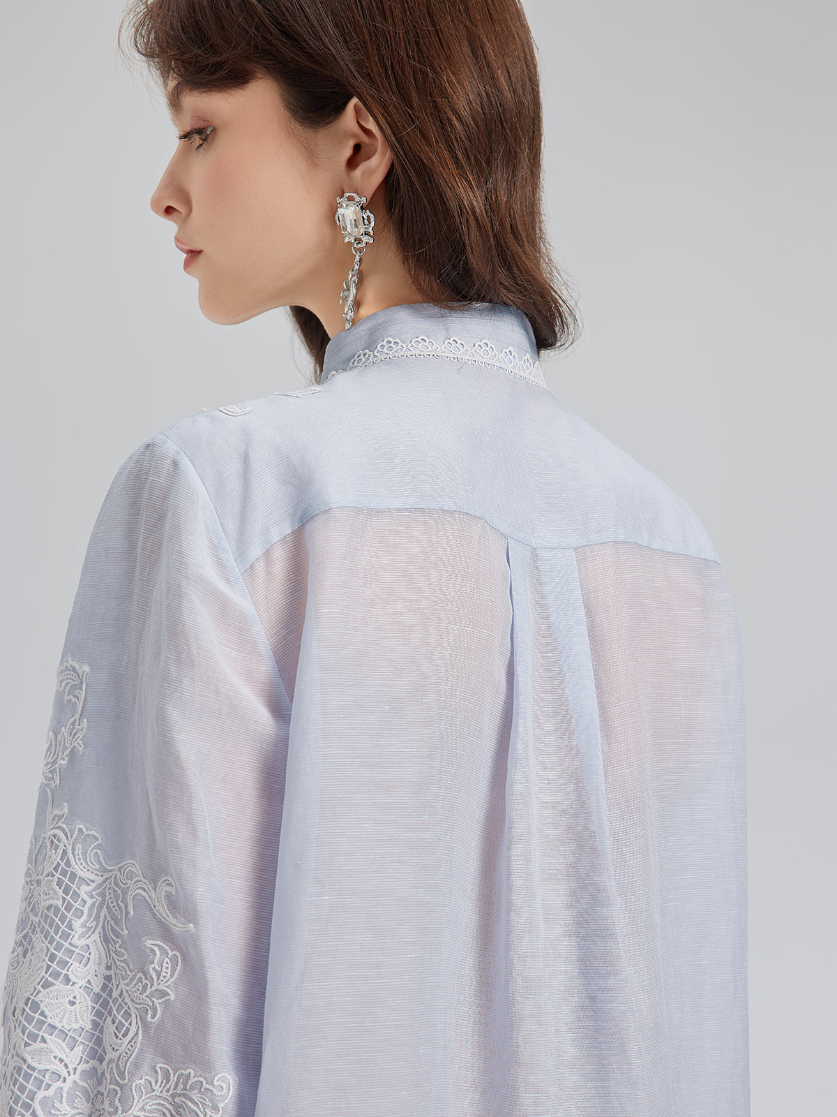 Handcrafted Patchwork Linen-Blend Lace Shirt