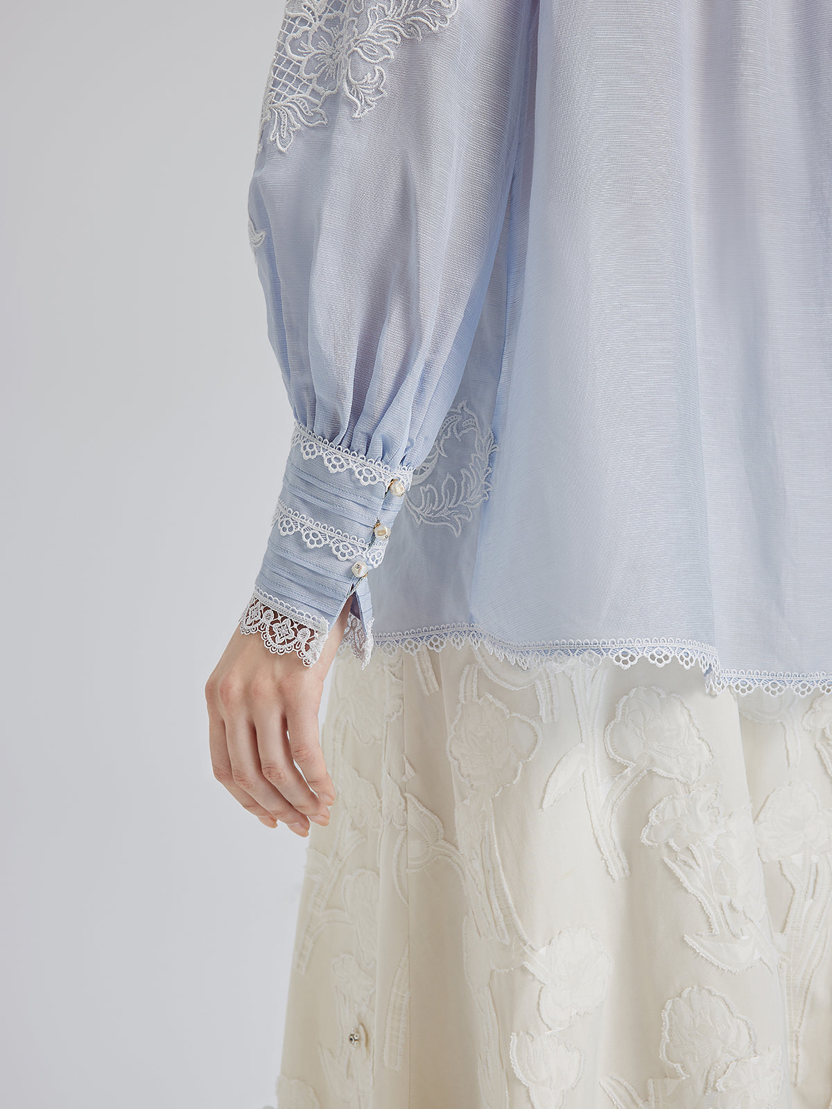 Handcrafted Patchwork Linen-Blend Lace Shirt