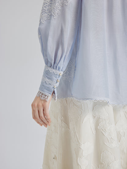 Handcrafted Patchwork Linen-Blend Lace Shirt