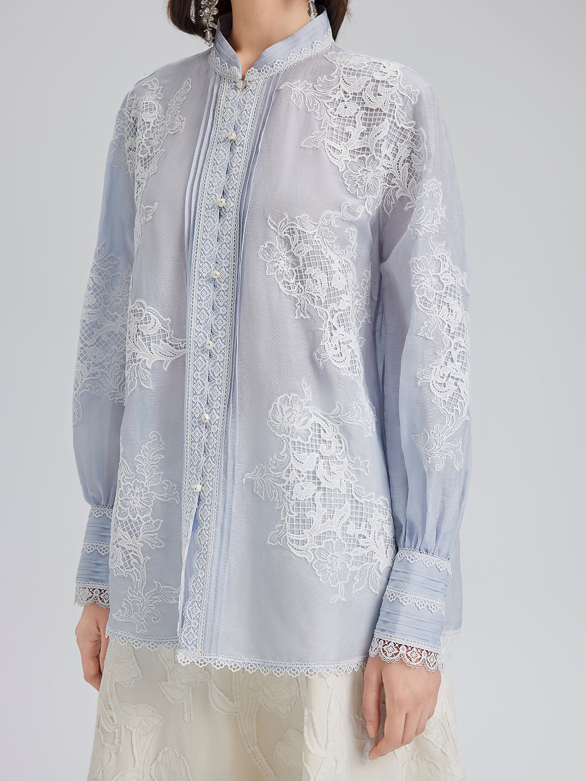 Handcrafted Patchwork Linen-Blend Lace Shirt