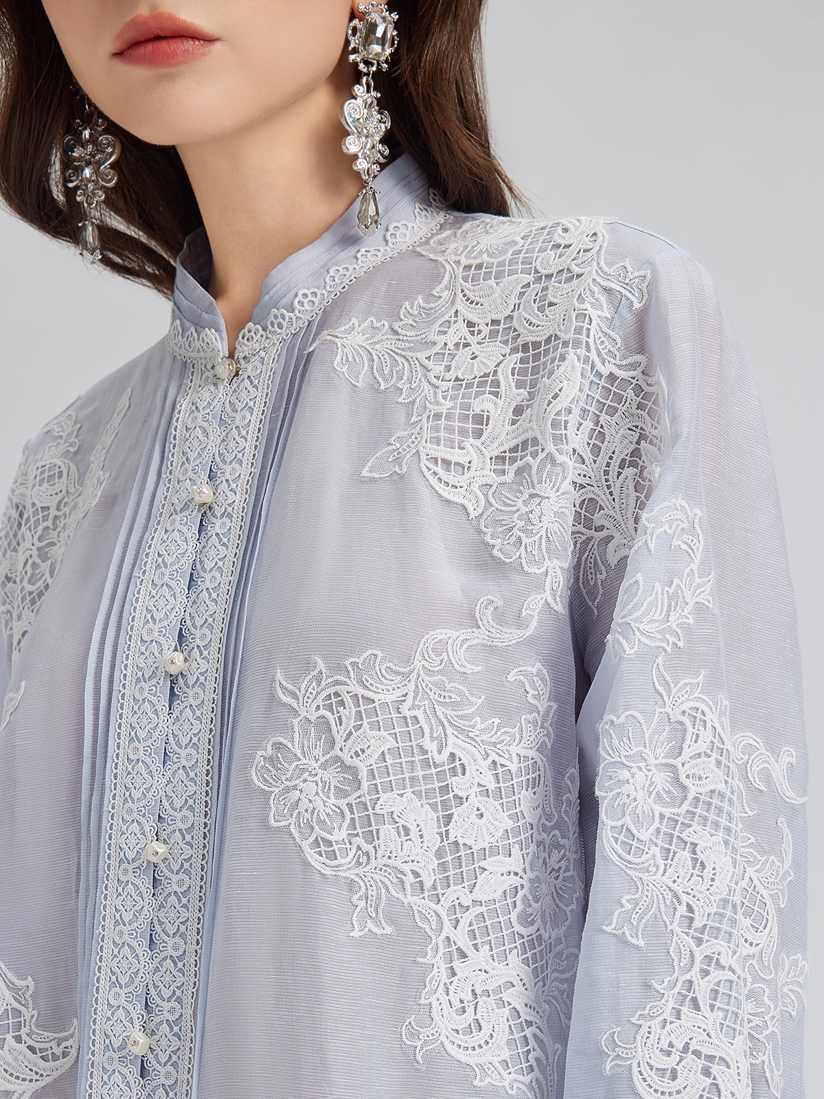 Handcrafted Patchwork Linen-Blend Lace Shirt