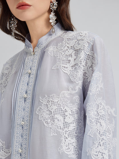 Handcrafted Patchwork Linen-Blend Lace Shirt