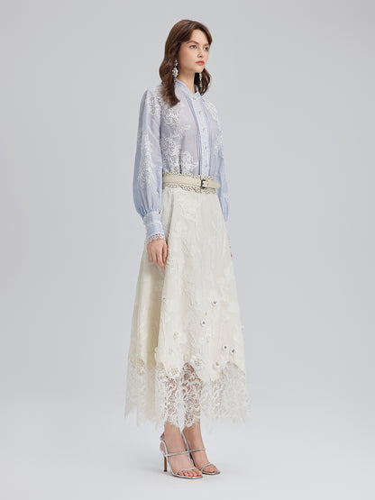 Handcrafted Patchwork Linen-Blend Lace Shirt