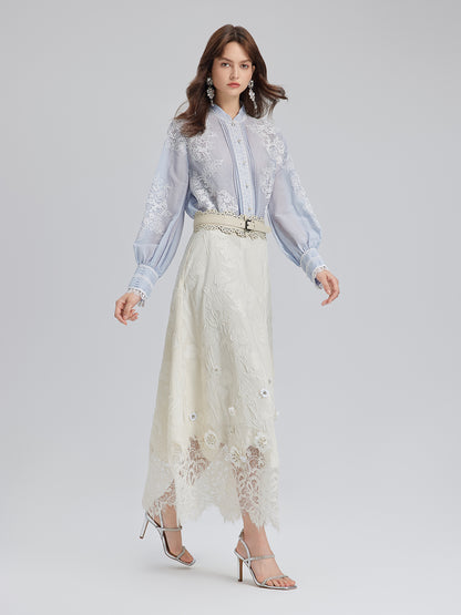 Handcrafted Patchwork Linen-Blend Lace Shirt