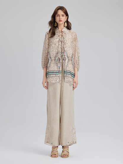 Tie-Front Vintage Floral Top