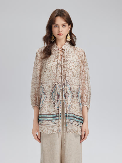 Tie-Front Vintage Floral Top
