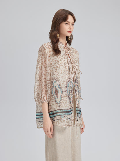 Tie-Front Vintage Floral Top