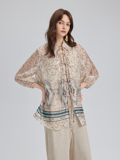 Tie-Front Vintage Floral Top