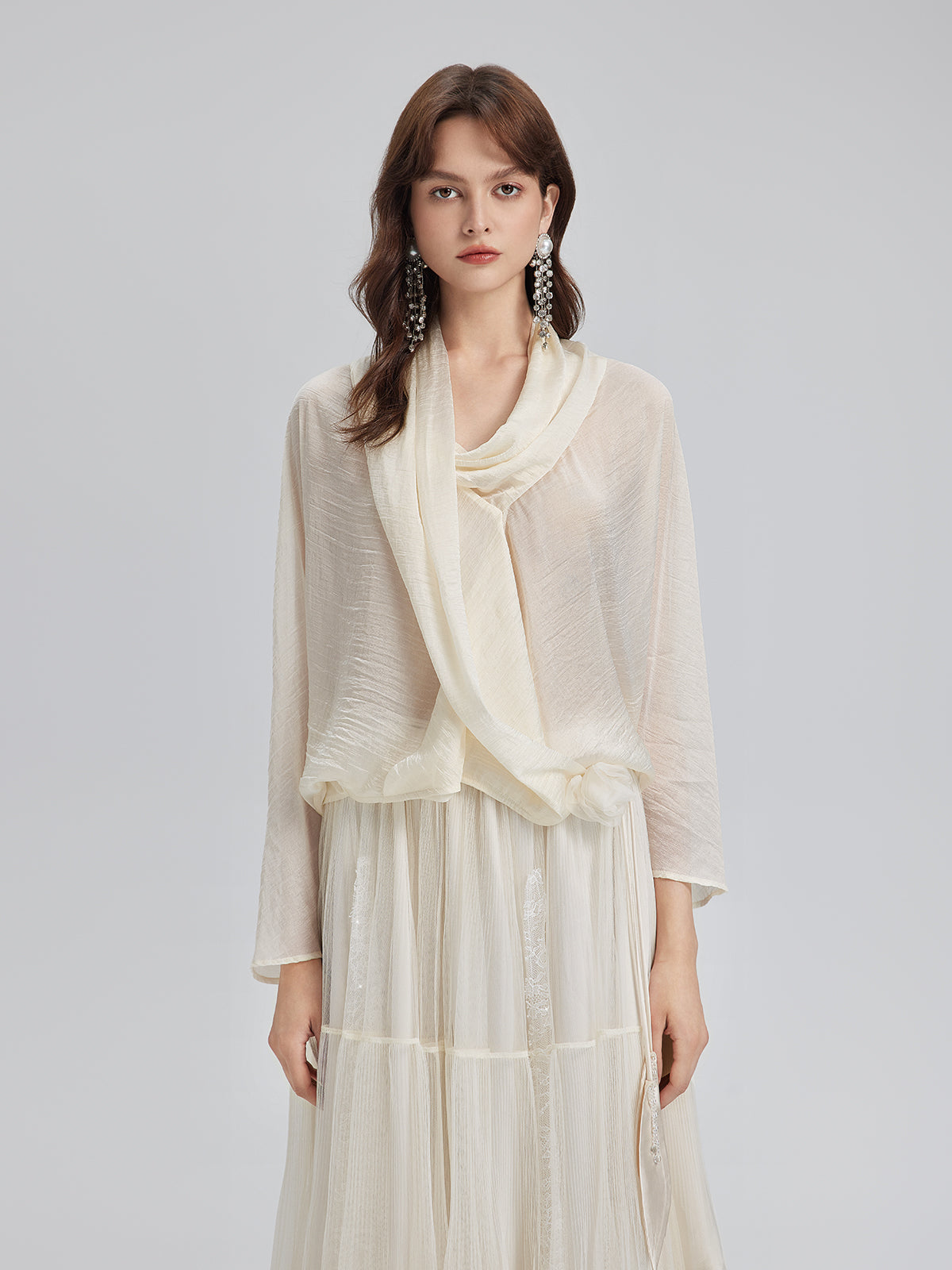 Asymmetric Cowl Neck Acetate Top