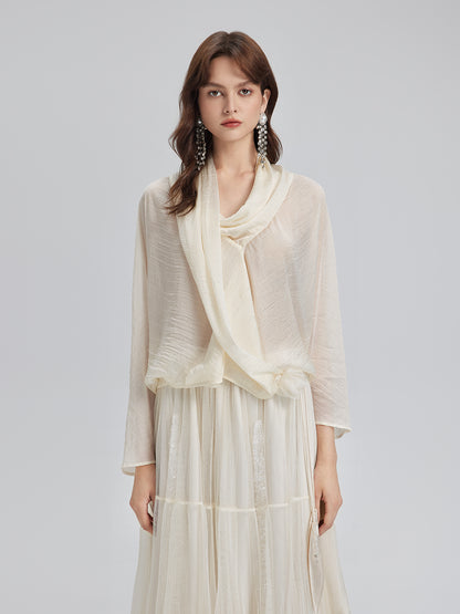 Asymmetric Cowl Neck Acetate Top