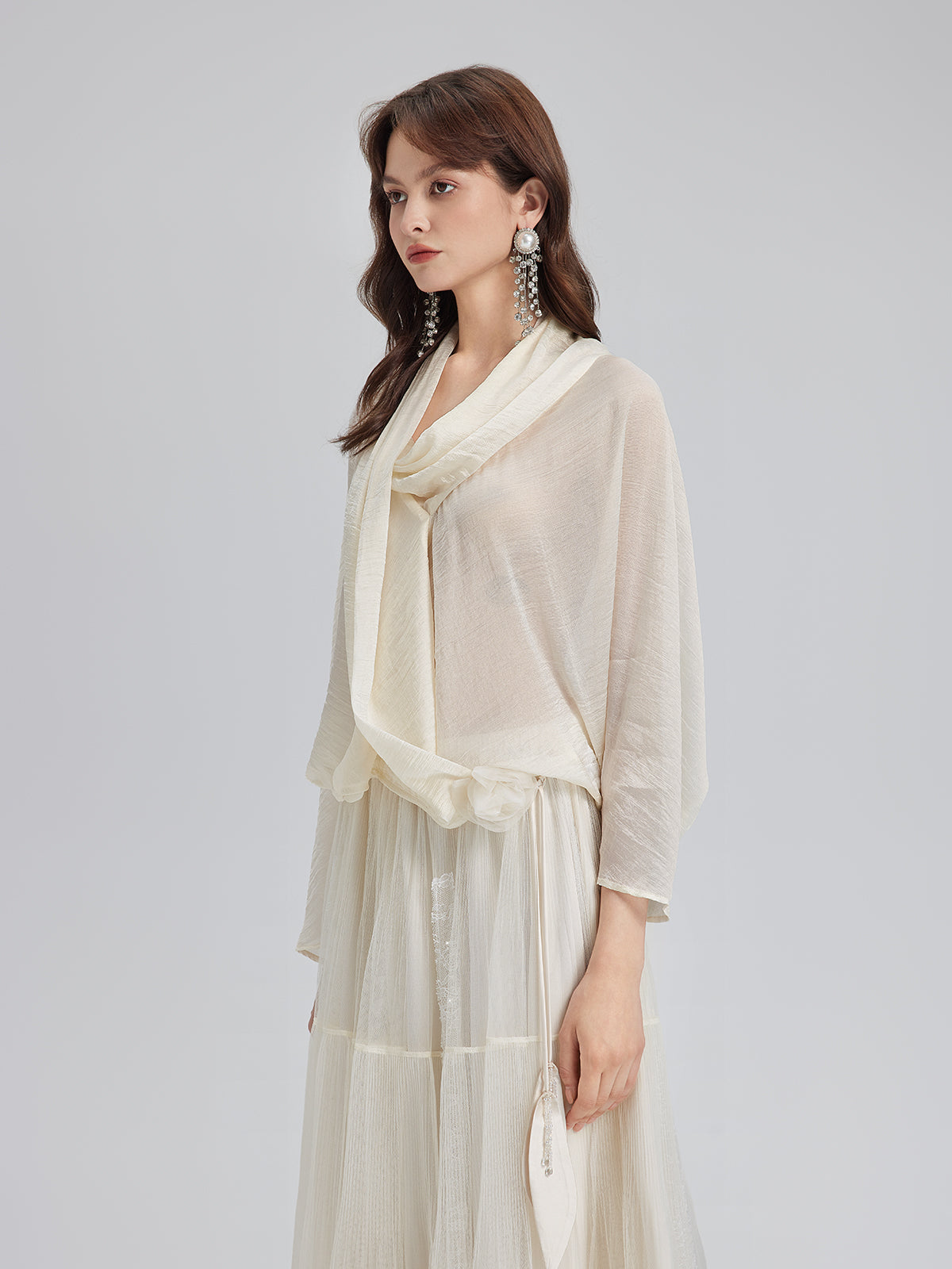 Asymmetric Cowl Neck Acetate Top
