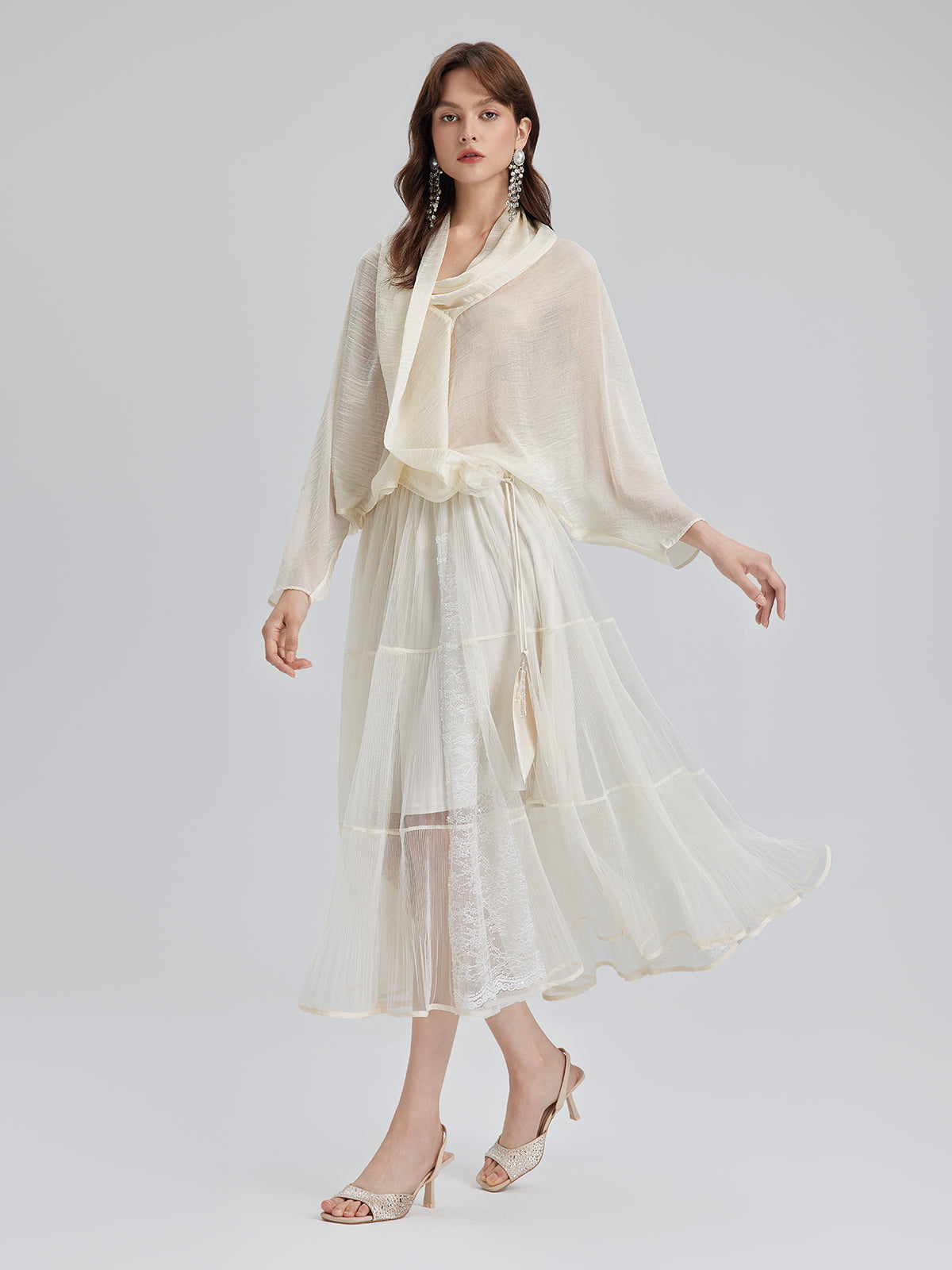 Asymmetric Cowl Neck Acetate Top