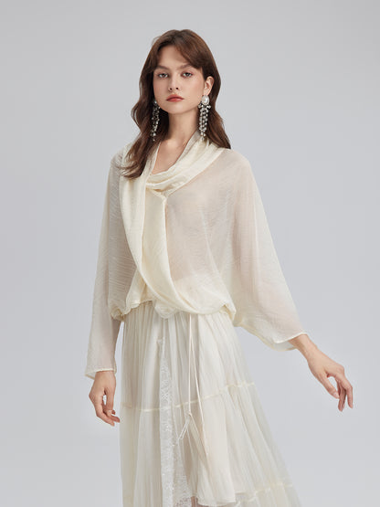 Asymmetric Cowl Neck Acetate Top