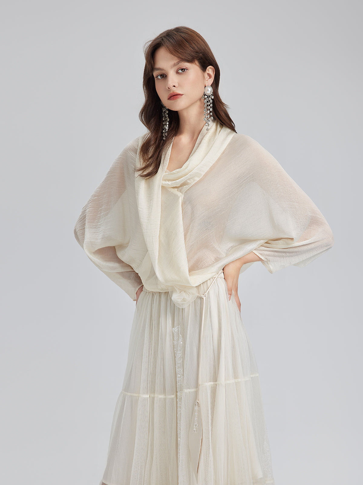 Asymmetric Cowl Neck Acetate Top