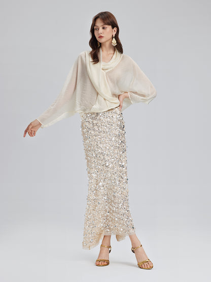 Asymmetric Cowl Neck Acetate Top