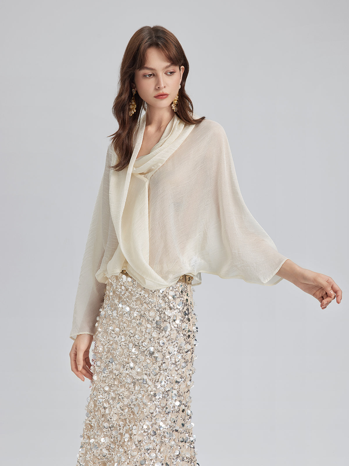 Asymmetric Cowl Neck Acetate Top