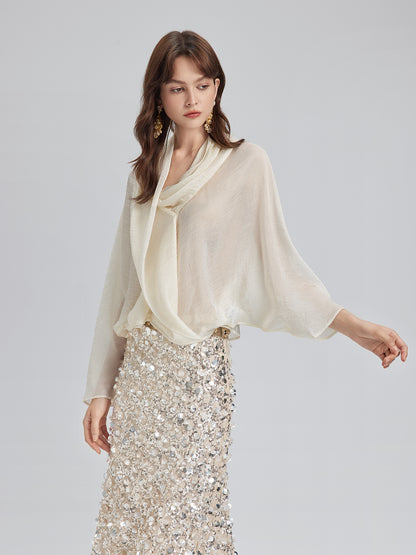 Asymmetric Cowl Neck Acetate Top